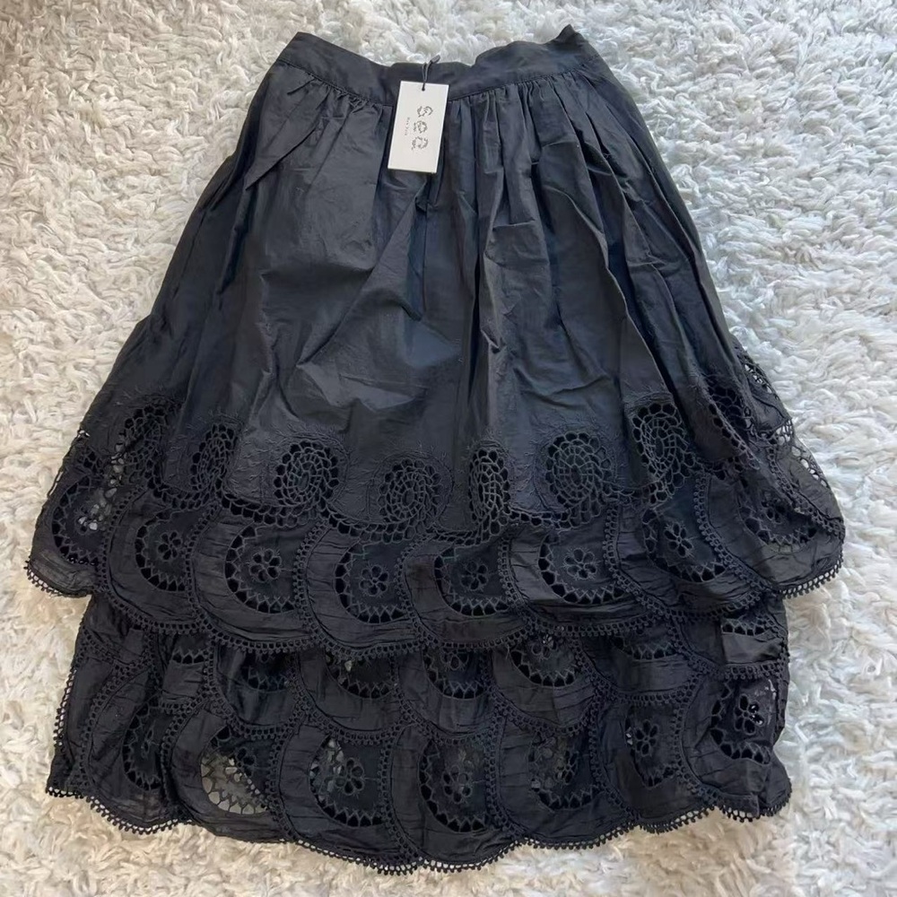 NWT $425 Sea Drea Embroidery Tiered Skirt - Picture 8 of 8